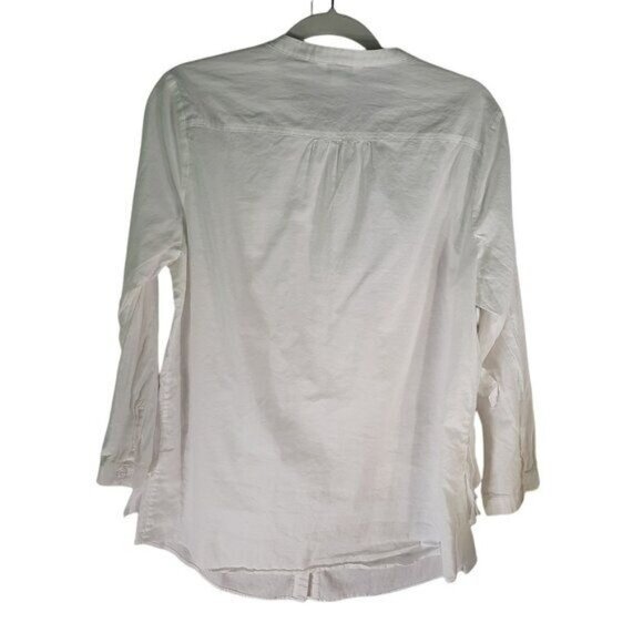 Garnet Hill Women’s Crew Neck Ruffled Cotton Blouse Button Up - Picture 4 of 11